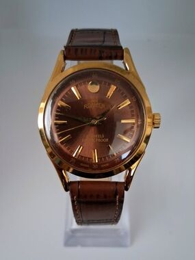 Vintage Roamer Men's Leather Mechanical Brown Watch RARE